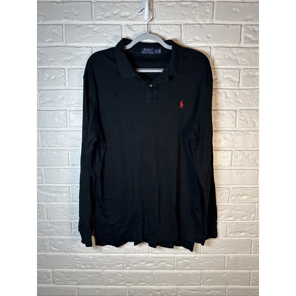 Vintage Polo Ralph Lauren Long Sleeve Polo Shirt XL Black Red Pony Preppy